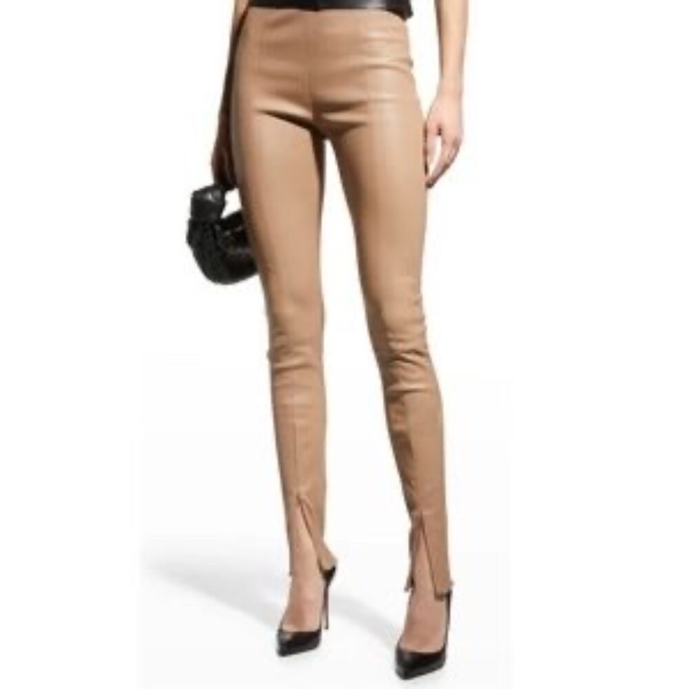 Jason Wu Tan Beige Faux/Vegan Leather Pants Front Slits NEW NWT $190